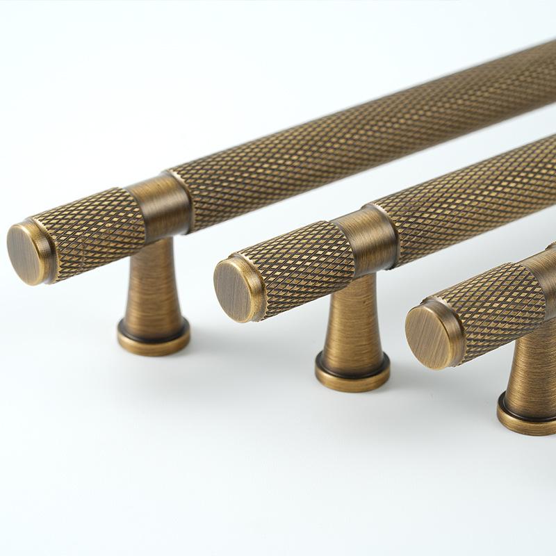 Solid Brass Knurled Cabinet Handles and Drawer Pulls in Antique Bronze Finish for Modern and Industrial Kitchen Bedroom Furniture