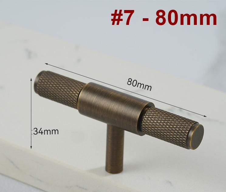 Solid Brass Knurled Cabinet Handles and Drawer Pulls in Antique Bronze Finish for Modern and Industrial Kitchen Bedroom Furniture