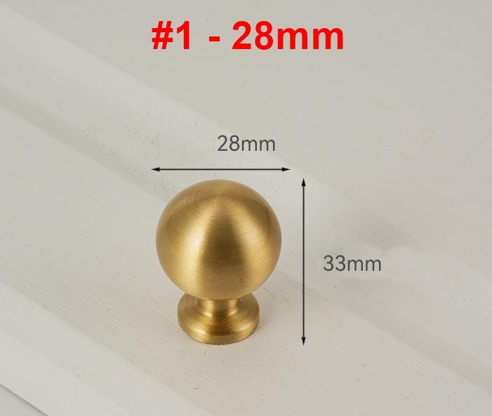 Solid Brass Round Cabinet Pulls & Knobs - Brushed Gold Finish - #2 - 25mm / 1pc
