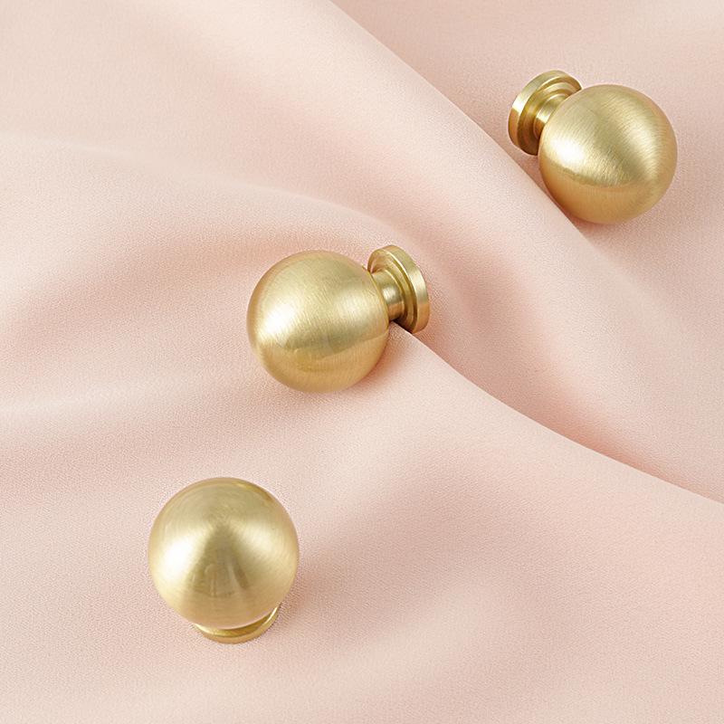 Solid Brass Round Cabinet Knobs in Brushed Gold Finish for Kitchen Cabinets Dressers and Wardrobes Modern Minimalist Hardware Pulls