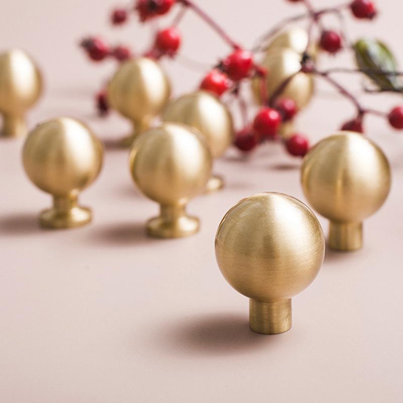 Solid Brass Round Cabinet Knobs in Brushed Gold Finish for Kitchen Cabinets Dressers and Wardrobes Modern Minimalist Hardware Pulls