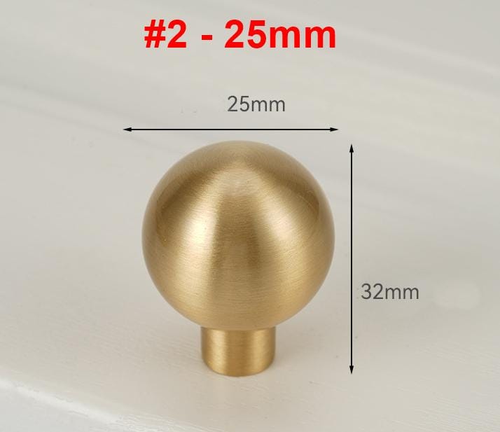 Solid Brass Round Cabinet Pulls & Knobs - Brushed Gold Finish - #2 - 28mm / 1pc