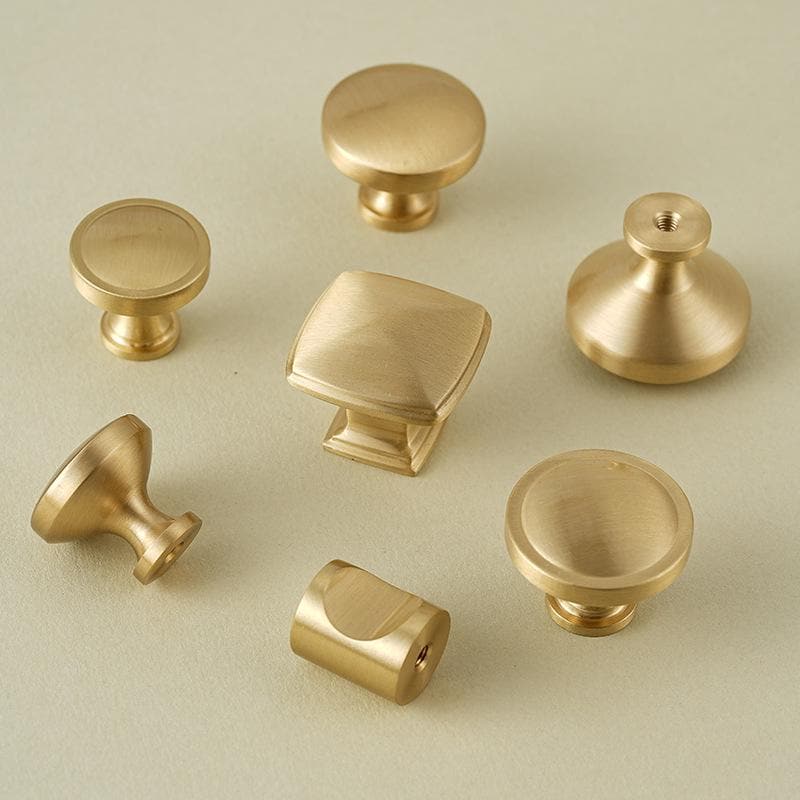 Solid Brass Cabinet Handles Knobs Set Matte Gold Finish for Modern and Classic Kitchen Furniture Drawers Doors and Cupboards Upgrade Decor