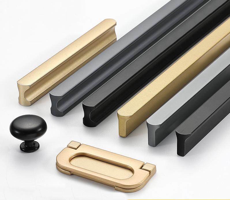Modern Minimalist Metal Cabinet Handles Gold Black Grey Drawer Pulls Contemporary Closet Hardware Sleek Alloy Door Knobs Kitchen Furniture