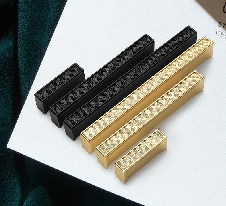 Modern Art Deco Metal Cabinet Handles Grid Texture Gold Black Drawer Pulls Geometric Aluminum Alloy Kitchen Furniture Closet Door Knobs
