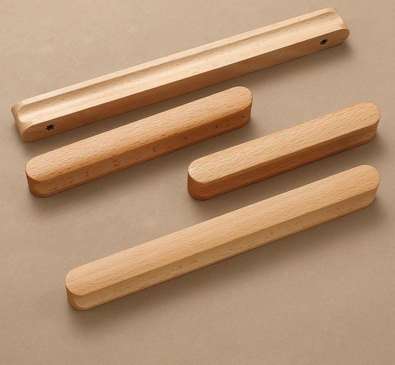 Natural Wood Cabinet Drawer Handles Scandinavian Minimalist Beech Walnut Furniture Pulls Modern Closet Cupboard Door Knobs Handle