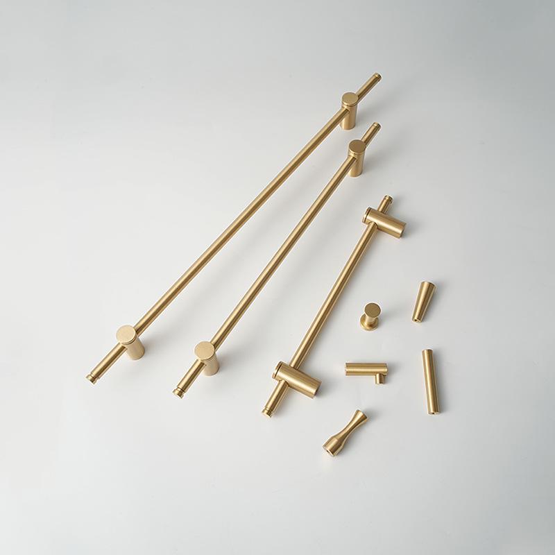 Solid Brass Cylinder Cabinet Pulls Minimalist Kitchen Handles T Knobs for Modern Drawers Wardrobes Cupboards in Gold Finish