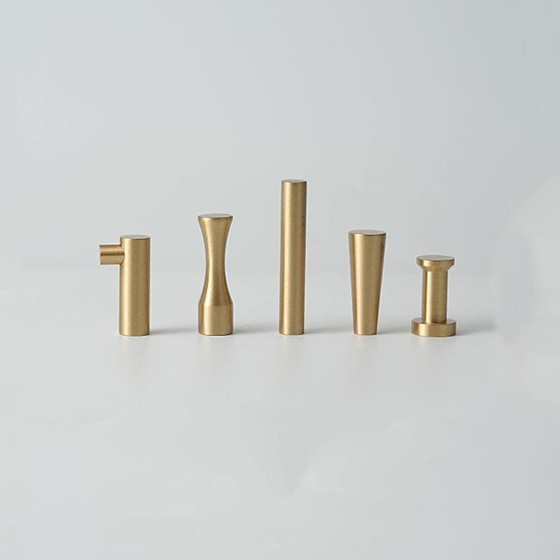 Solid Brass Cylinder Cabinet Pulls Minimalist Kitchen Handles T Knobs for Modern Drawers Wardrobes Cupboards in Gold Finish