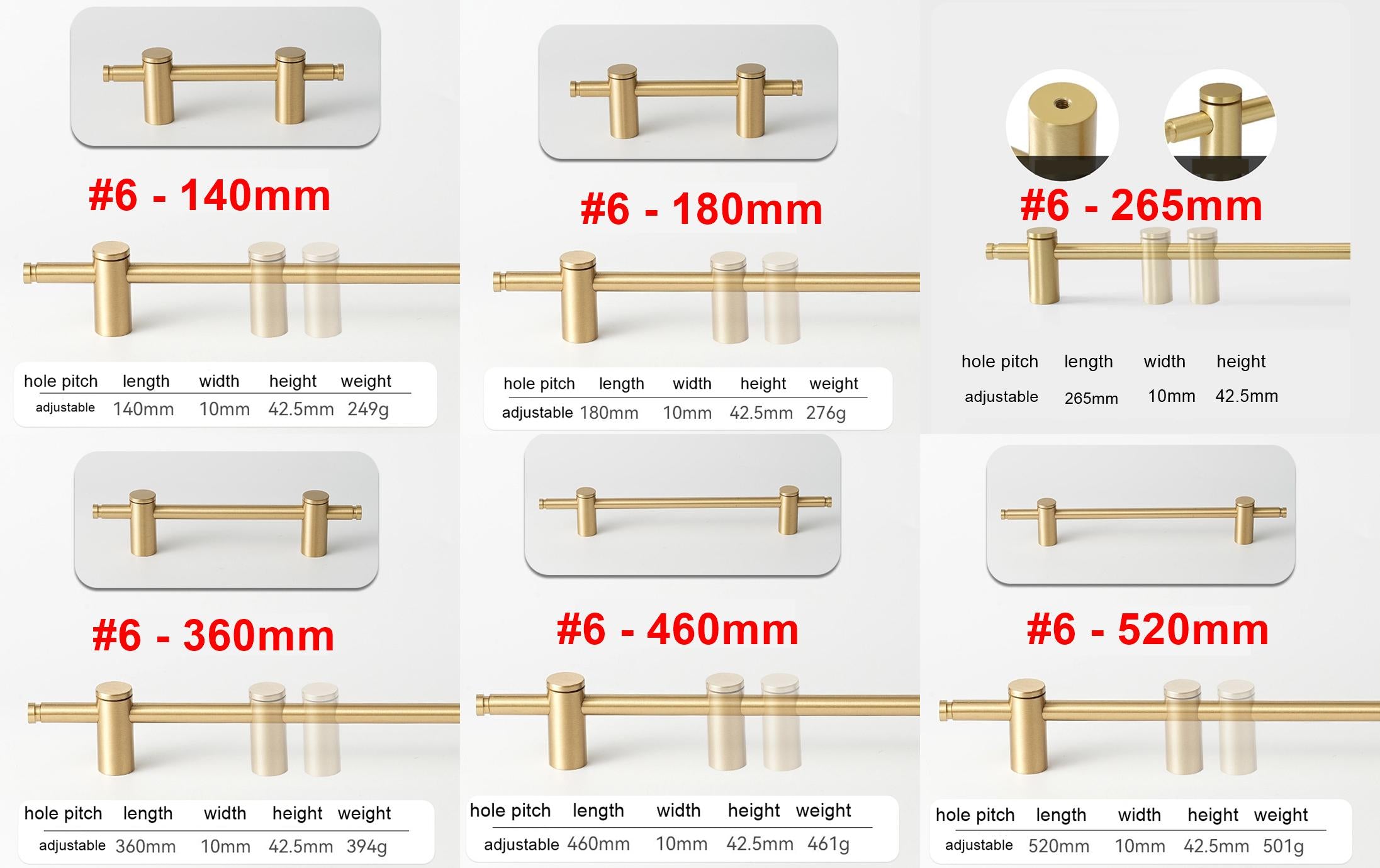 Solid Brass Cylinder Cabinet Pulls Minimalist Kitchen Handles T Knobs for Modern Drawers Wardrobes Cupboards in Gold Finish