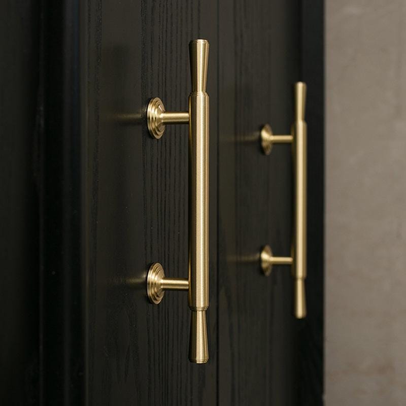 Solid Brass Drawer Pulls Gold Cabinet Handles Vintage Style T Bar Wardrobe Knobs Kitchen Cupboard Handles Brushed Finish Luxury Design