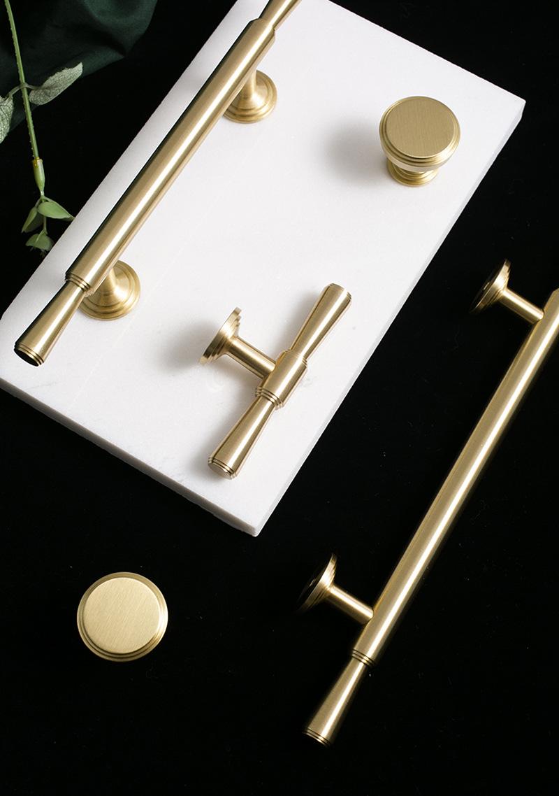 Solid Brass Drawer Pulls Gold Cabinet Handles Vintage Style T Bar Wardrobe Knobs Kitchen Cupboard Handles Brushed Finish Luxury Design