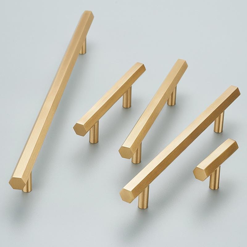Solid Brass Hexagon Drawer Pulls Gold Cabinet Handles Minimalist T Bar Knobs Modern Kitchen Cupboard Hardware for Furniture and Wardrobe