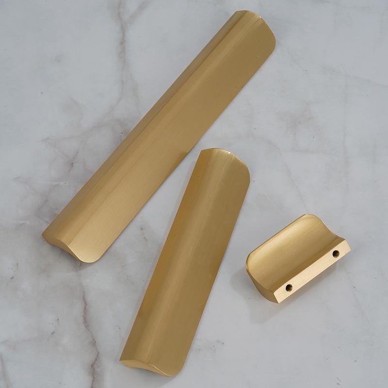 Solid Brass Edge Pull Handles for Drawers Cabinets Kitchen Furniture Modern Minimalist Brushed Gold Hardware for Wardrobe Cupboard Doors