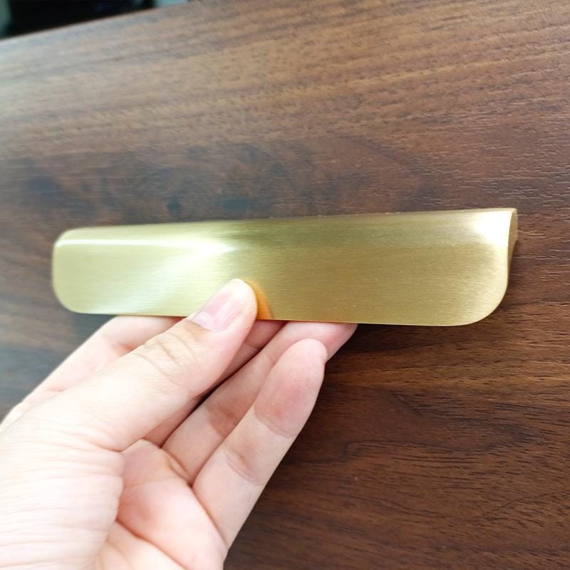 Solid Brass Edge Pull Handles for Drawers Cabinets Kitchen Furniture Modern Minimalist Brushed Gold Hardware for Wardrobe Cupboard Doors