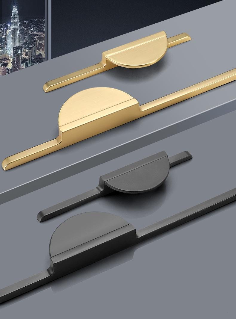 Modern Minimalist Geometric Metal Cabinet Handles Black Gold Semi Circle Drawer Pulls Scandinavian Style Furniture Door Knobs Kitchen Closet