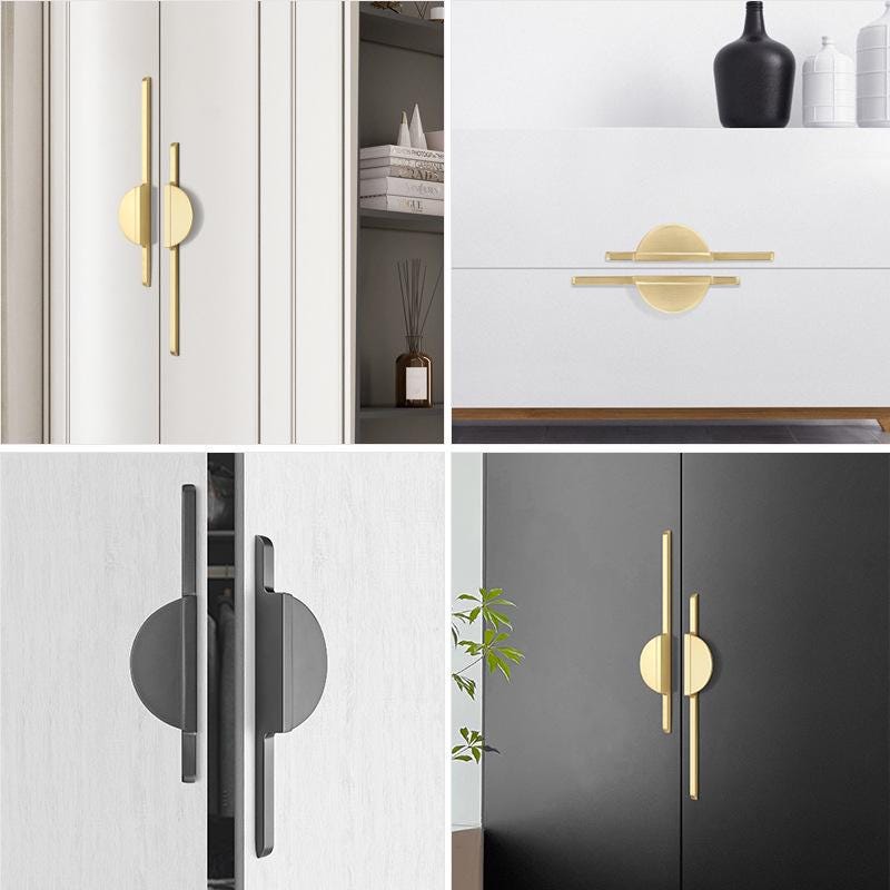 Modern Minimalist Geometric Metal Cabinet Handles Black Gold Semi Circle Drawer Pulls Scandinavian Style Furniture Door Knobs Kitchen Closet