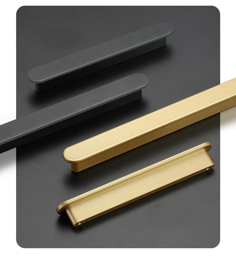 Modern Minimalist Rectangular Metal Cabinet Handles Black Gold Drawer Pulls Sleek Scandinavian Style Furniture Hardware Kitchen Closet Doors