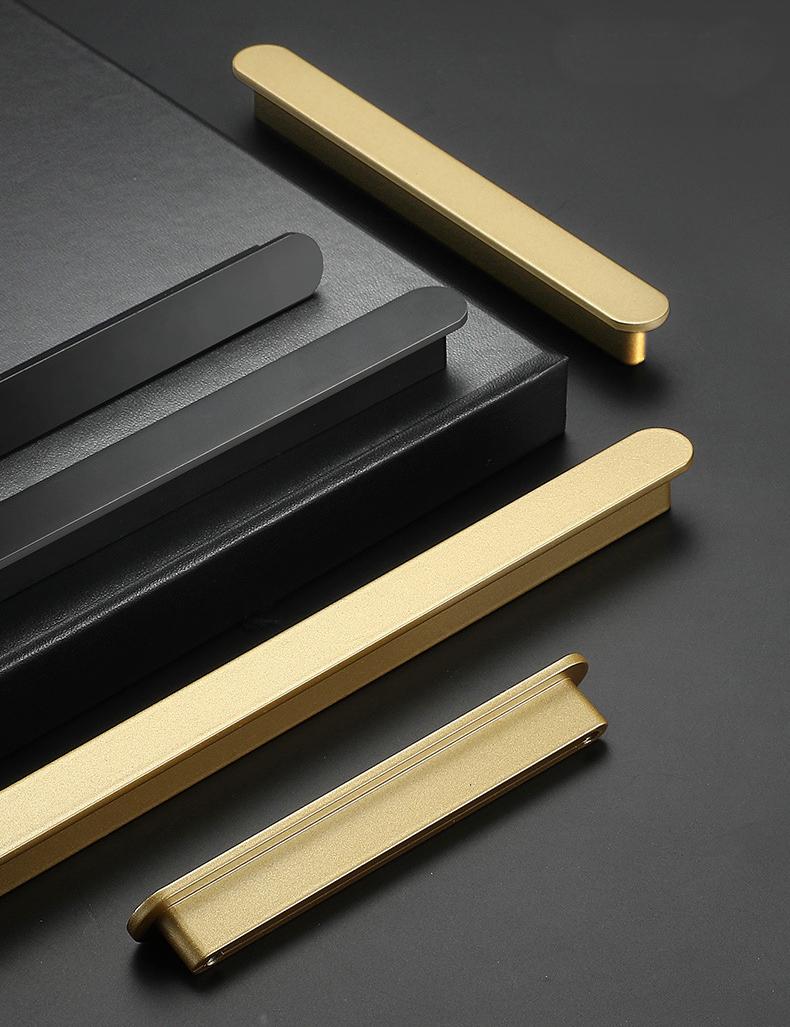 Modern Minimalist Rectangular Metal Cabinet Handles Black Gold Drawer Pulls Sleek Scandinavian Style Furniture Hardware Kitchen Closet Doors