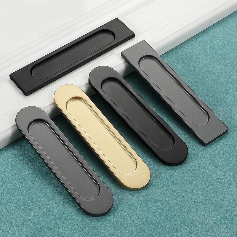 Modern Minimalist Recessed Metal Cabinet Handles Flush Mount Sliding Door Pulls Matte Gold Gray Drawer Hardware Closet Kitchen Furniture