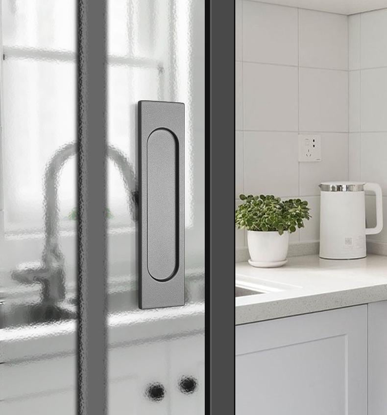 Modern Minimalist Recessed Metal Cabinet Handles Flush Mount Sliding Door Pulls Matte Gold Gray Drawer Hardware Closet Kitchen Furniture
