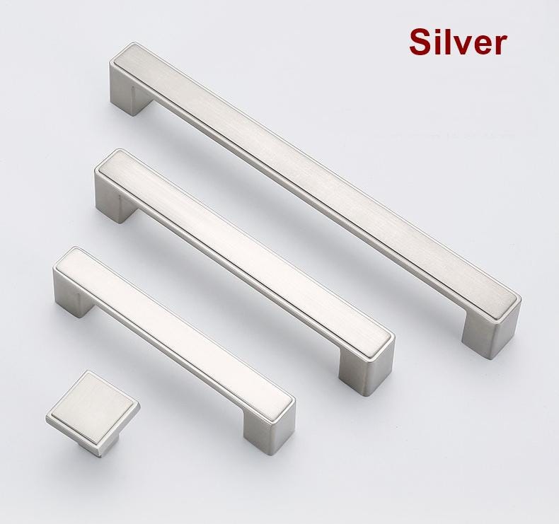 Modern Minimalist Metal Cabinet Handles Square Drawer Pulls Black Gold Silver Zinc Alloy Kitchen Door Knobs Pulls Closet Dresser Furniture