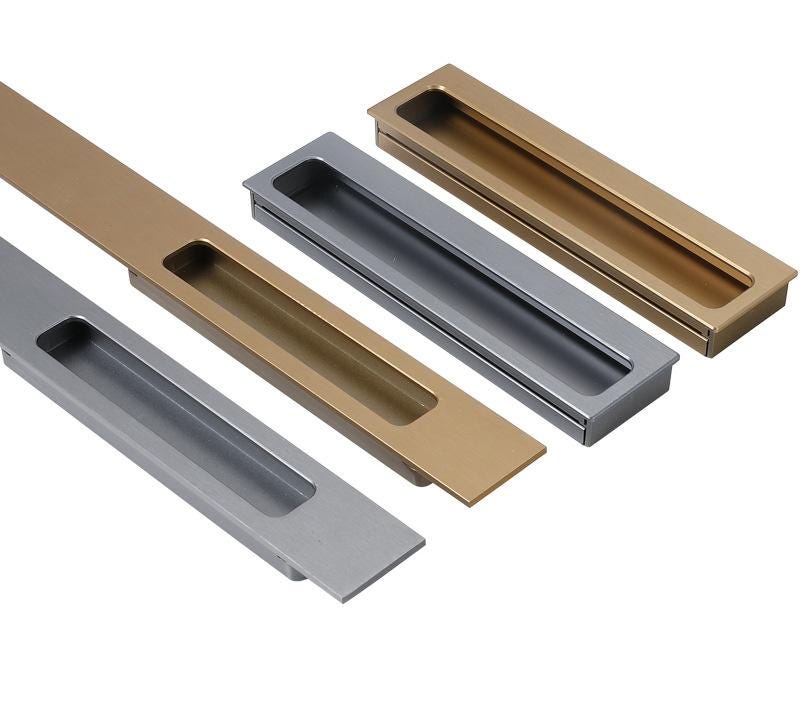 Modern Minimalist Recessed Metal Cabinet Pull Handles Graphite Closet Sliding Door Handle Hidden Drawer Handle Flush Mount Furniture