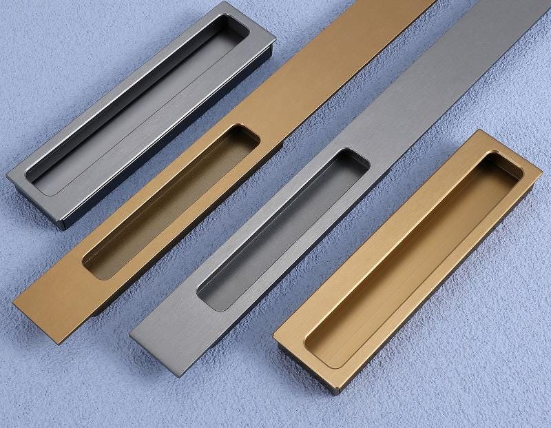 Modern Minimalist Recessed Metal Cabinet Pull Handles Graphite Closet Sliding Door Handle Hidden Drawer Handle Flush Mount Furniture