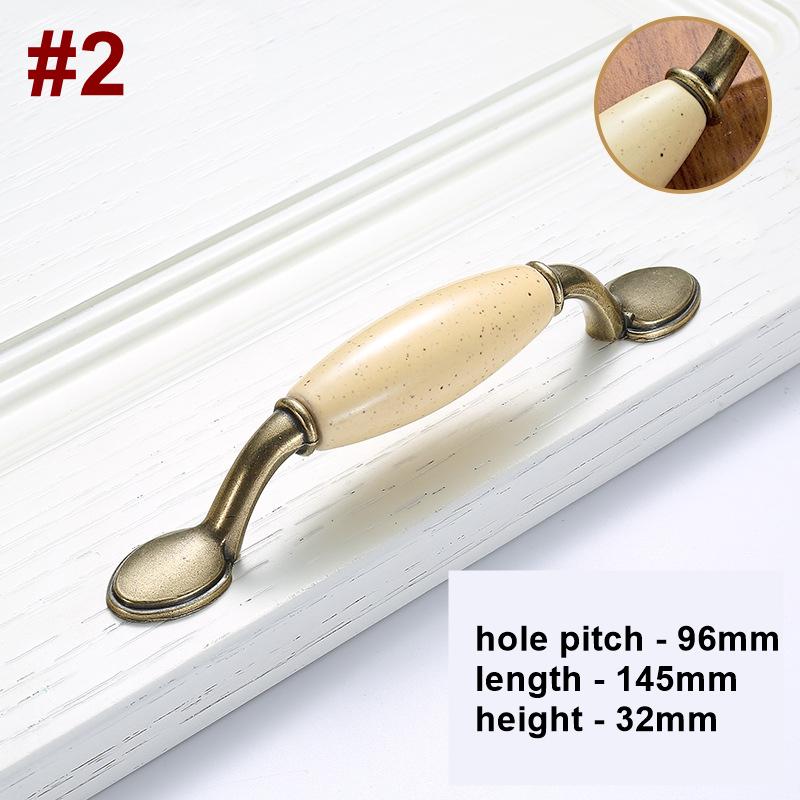 Vintage Country Ceramic Metal Cabinet Pull Handles Ivory Bronze Drawer Knobs Retro Rustic Dresser Handles Antique Kitchen Furniture Hardware