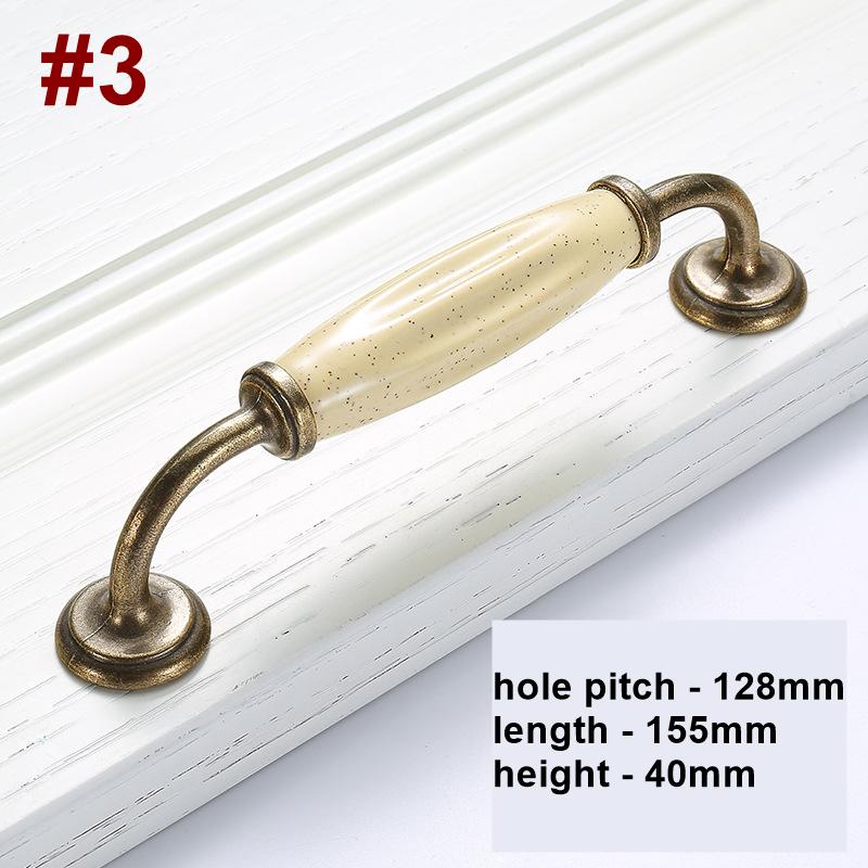 Vintage Country Ceramic Metal Cabinet Pull Handles Ivory Bronze Drawer Knobs Retro Rustic Dresser Handles Antique Kitchen Furniture Hardware