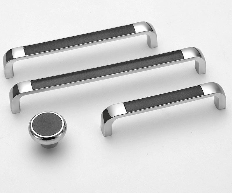 Modern Minimalist Chrome Metal Cabinet Handles Art Deco Drawer Pulls Black White Knobs Luxury Furniture Hardware Kitchen Bathroom Wardrobe