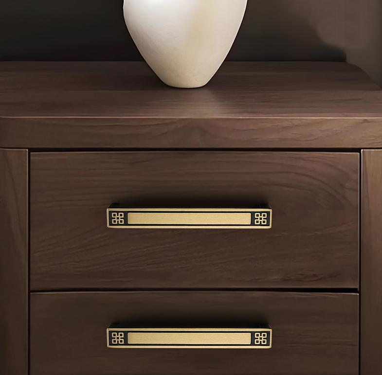 Oriental Asian Style Solid Brass Cabinet Handles Geometric Pattern Drawer Pulls Gold Black Beige Knobs Modern Hardware Kitchen Bathroom