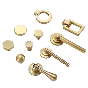 Solid Brass Round Cabinet Pulls & Knobs - Brushed Gold Finish - #4 / 1pc
