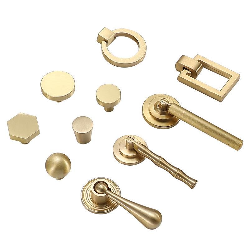 Solid Brass Round Cabinet Pulls & Knobs - Brushed Gold Finish - #4 / 1pc