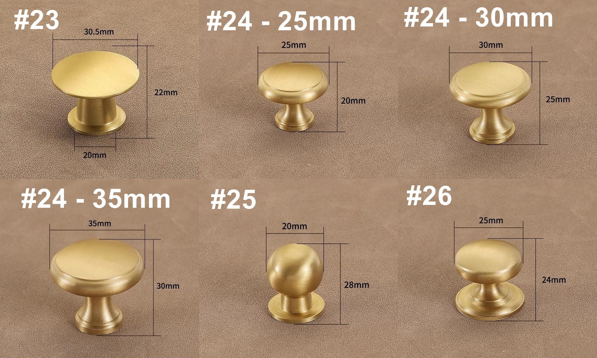 Solid Brass Round Cabinet Pulls & Knobs - Brushed Gold Finish - #3 / 1pc