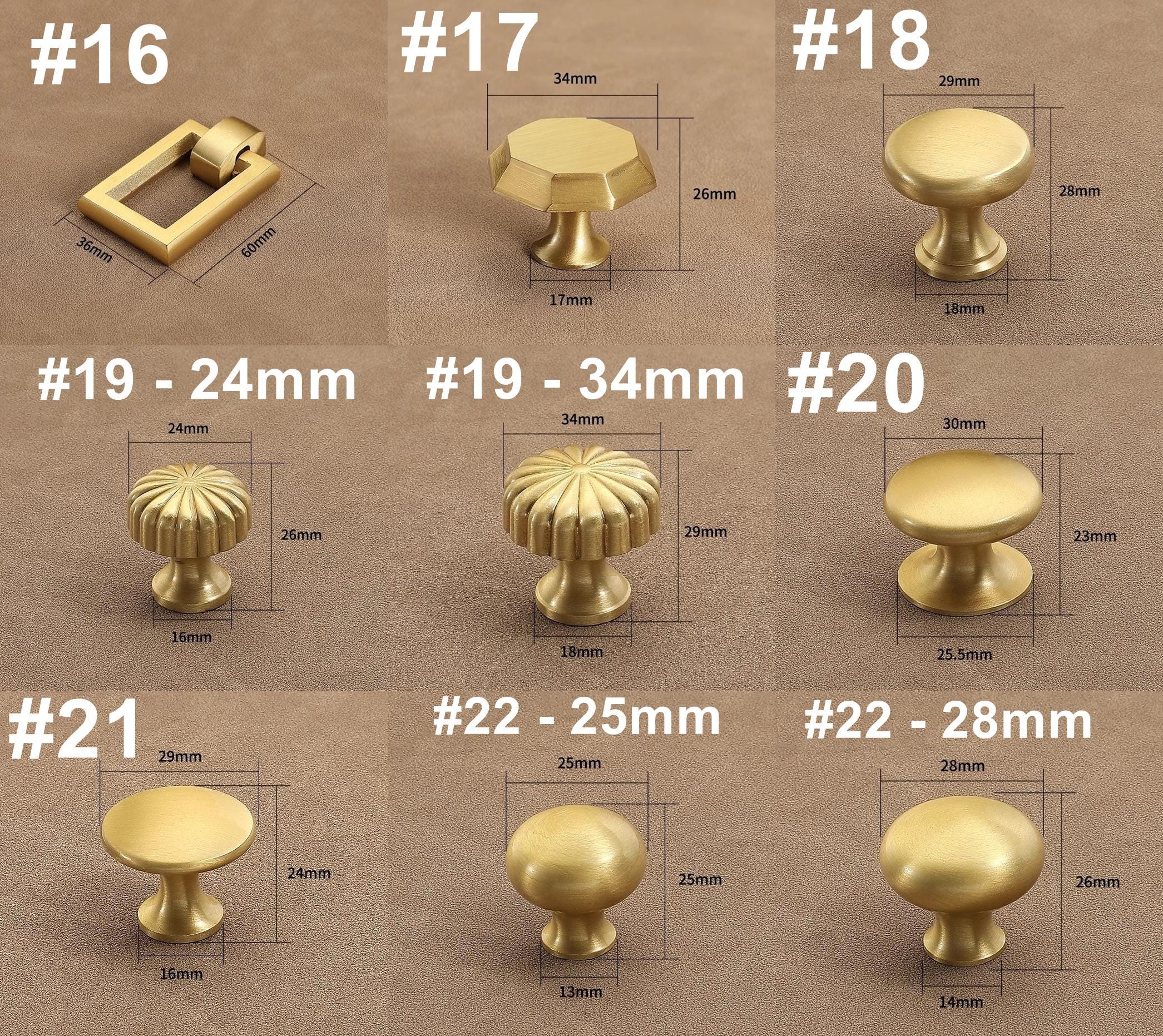Solid Brass Round Cabinet Pulls & Knobs - Brushed Gold Finish - #2 / 1pc