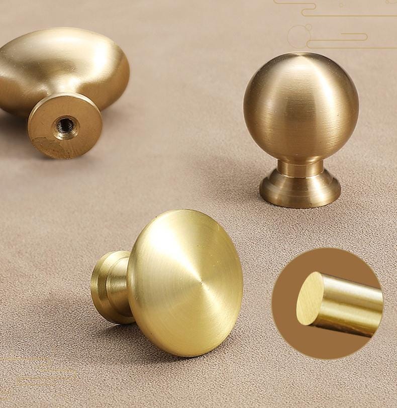 Solid Brass Round Cabinet Pulls & Knobs - Brushed Gold Finish - #6 / 1pc
