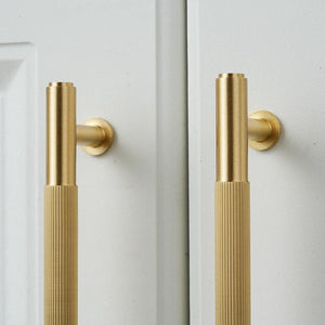 Solid Brass Knurled Cabinet Pulls & Knobs - Brushed Gold Finish - 256mm - Bronze / 1pc
