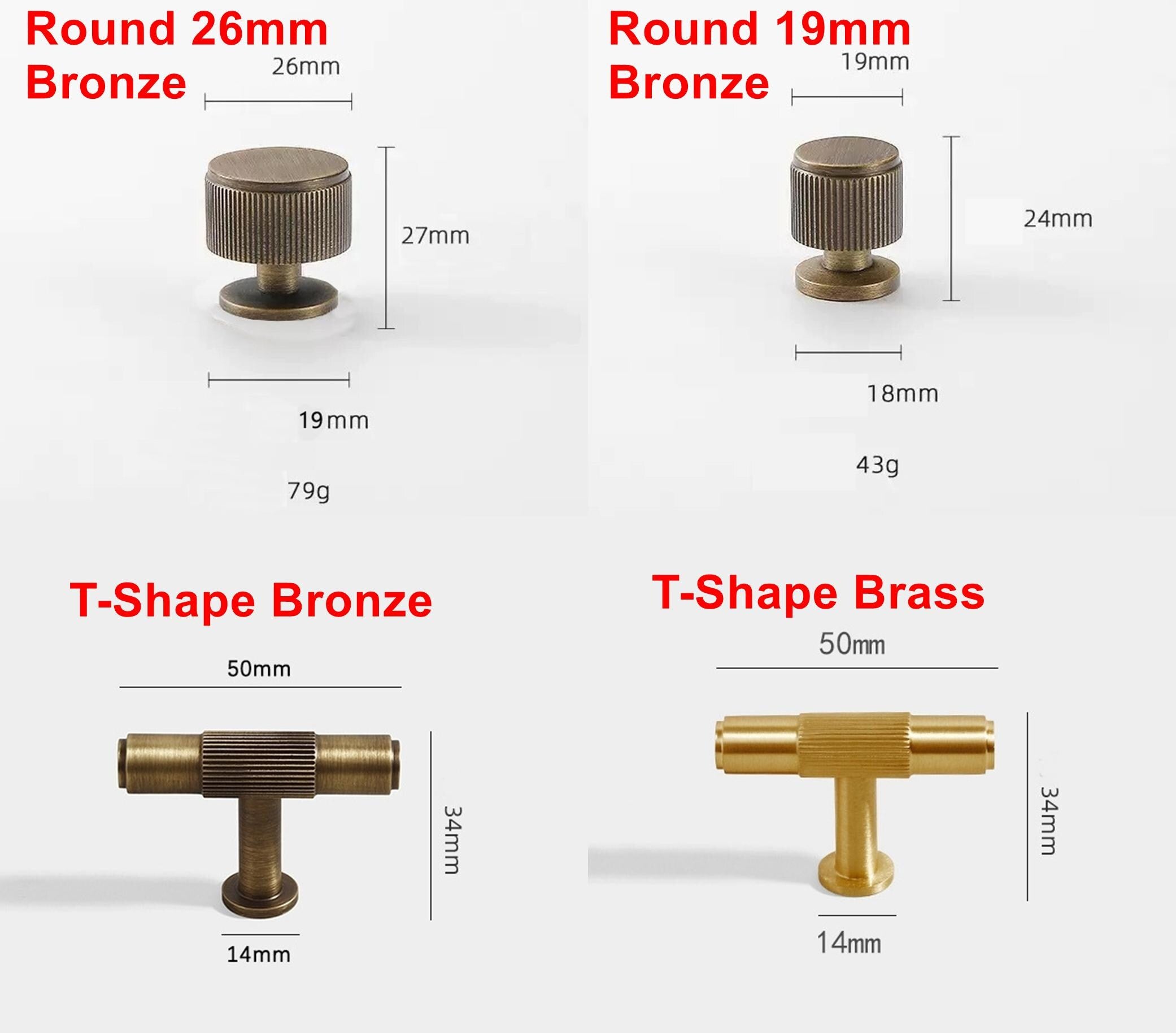 Solid Brass Textured T Bar Cabinet Handles Knurled Drawer Pulls Modern Brushed Gold Furniture Hardware for Kitchen Wardrobe Doors