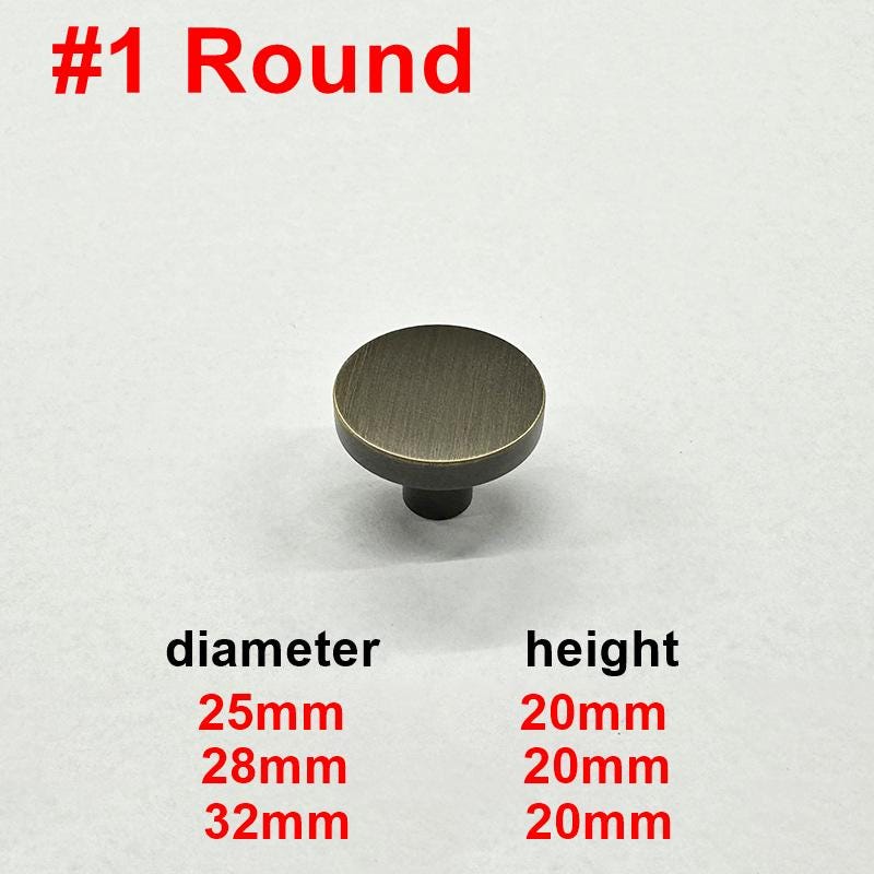 Solid Brass Minimalist Cabinet Handles and Round Knobs in Antique Bronze Finish for Modern Kitchen Drawers and Wardrobe Furniture