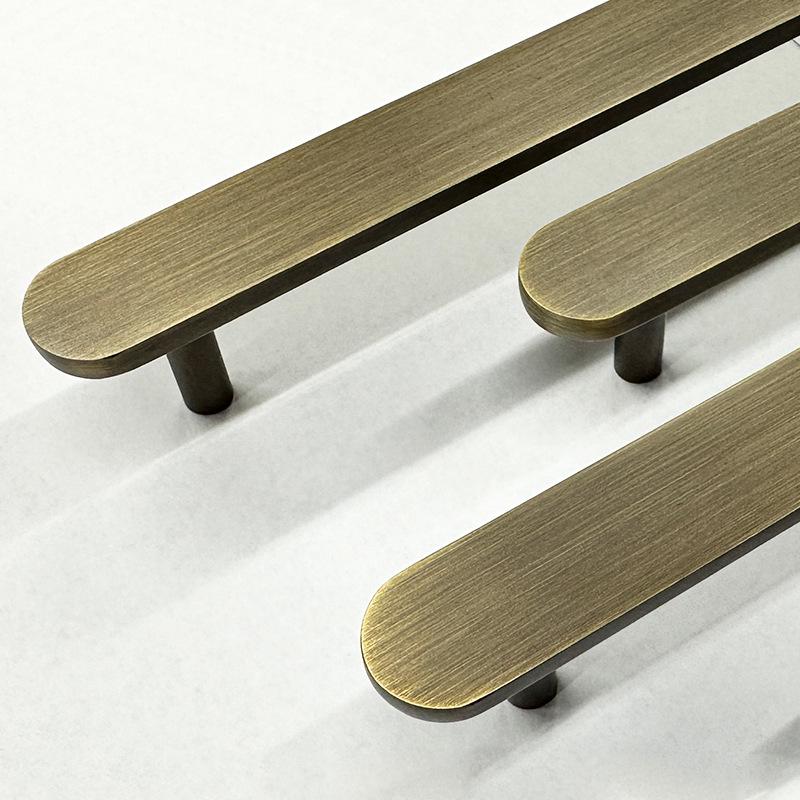 Solid Brass Minimalist Cabinet Handles and Round Knobs in Antique Bronze Finish for Modern Kitchen Drawers and Wardrobe Furniture
