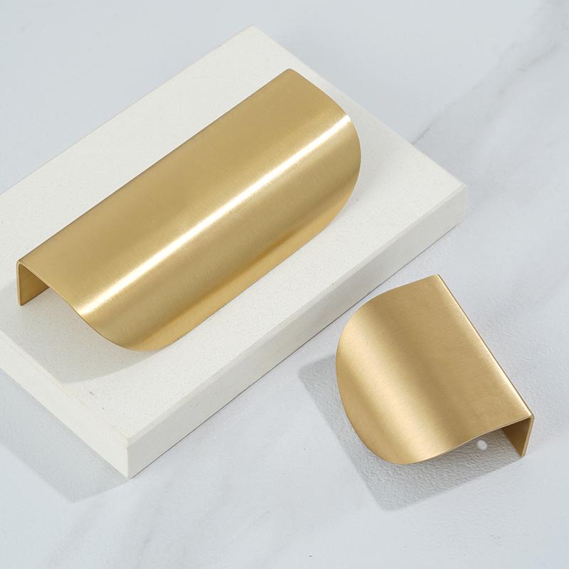 Solid Brass Gold Finger Pull Handles with Modern Cutout Leaf Design and Minimalist Edge Pulls for Kitchen Cabinets and Furniture Drawers