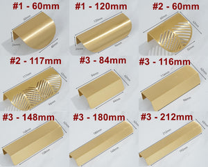 Solid Brass Leaf Cabinet Edge Pulls - Gold Finish for Wardrobes - #1 - 120mm / 1pc