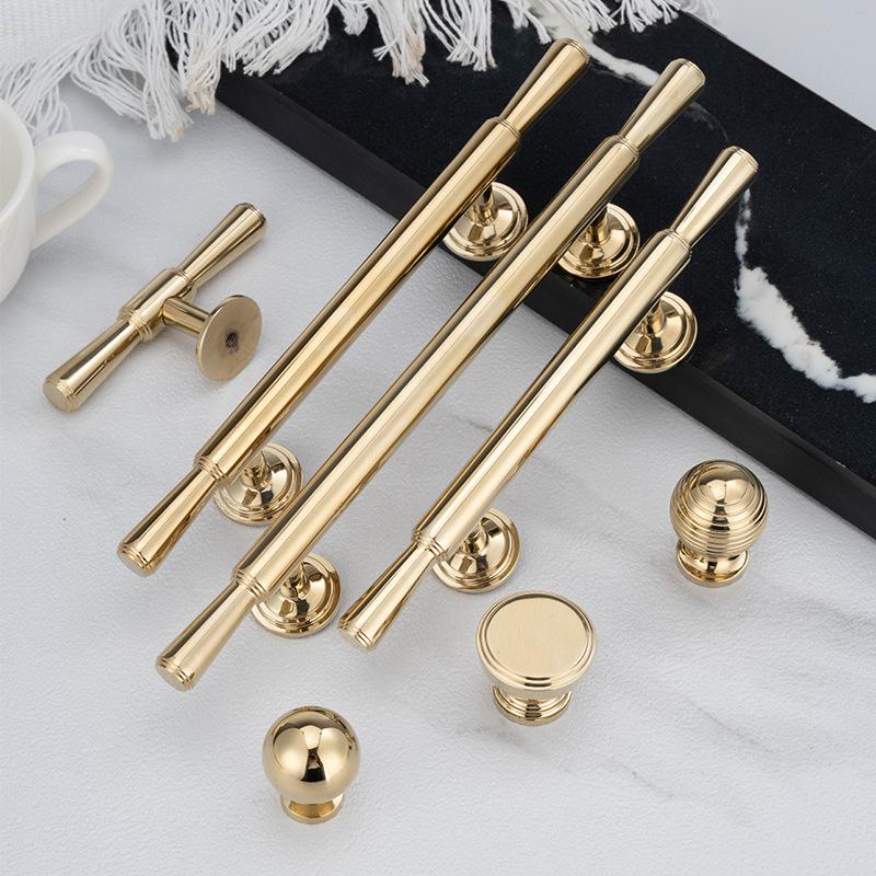 Polished Solid Brass Cabinet Handles in Classic Style Featuring T-Bar and Knob Designs for Luxury Kitchens and Elegant Furniture Drawers