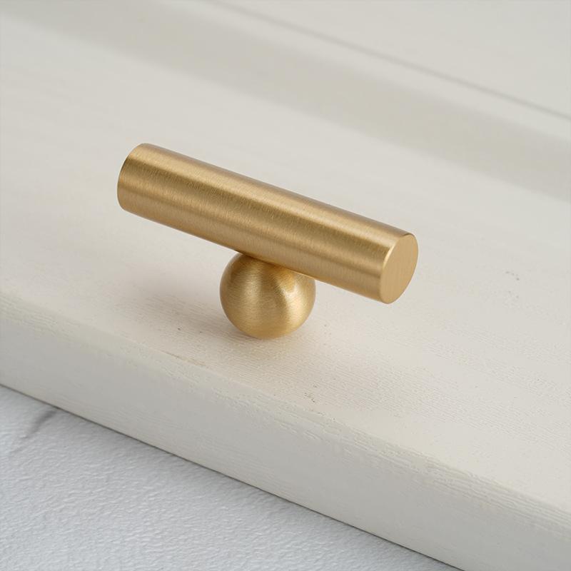 Gold Finish Solid Brass Cabinet Handles Modern Style Sleek Cylindrical Pulls Minimalist Furniture Knobs Drawer Kitchen Wardrobe Hardware