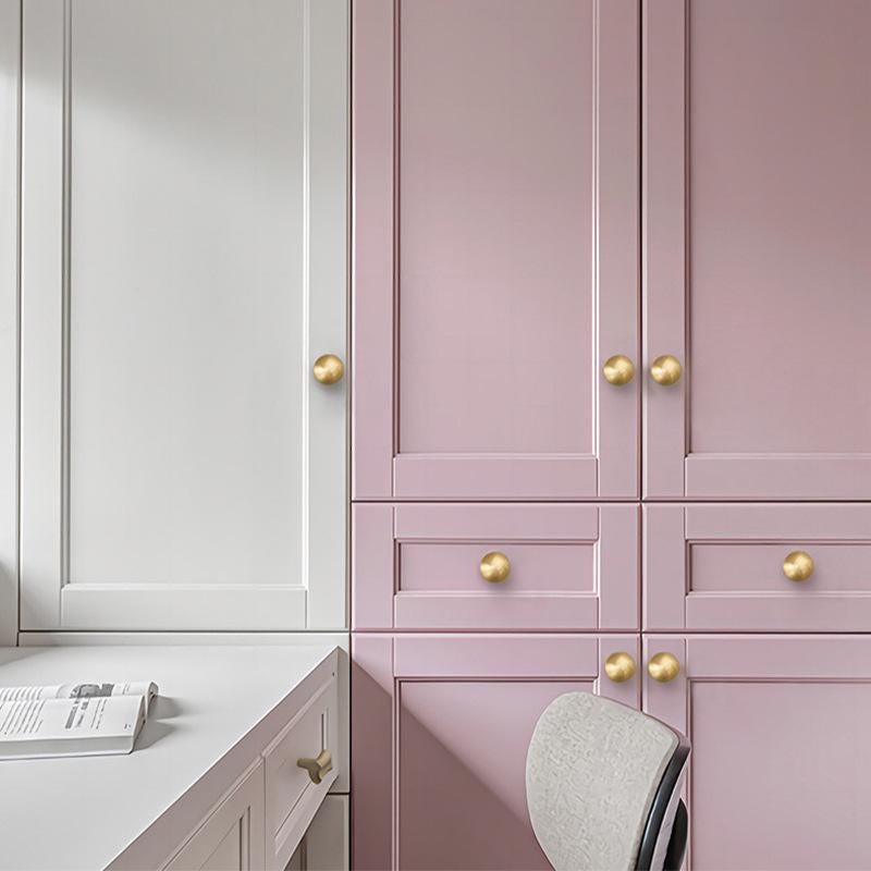 Solid Brass Cabinet Knobs Modern Round Ball Shape Minimalist Drawer Pulls Gold Finish Furniture Handles Wardrobe Kitchen Hardware
