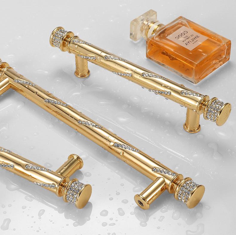 Luxury Gold Metal Cabinet Handles Crystal Drawer Pulls Art Deco Glamorous Dresser Knobs Modern Classic Furniture Hardware Kitchen Handles