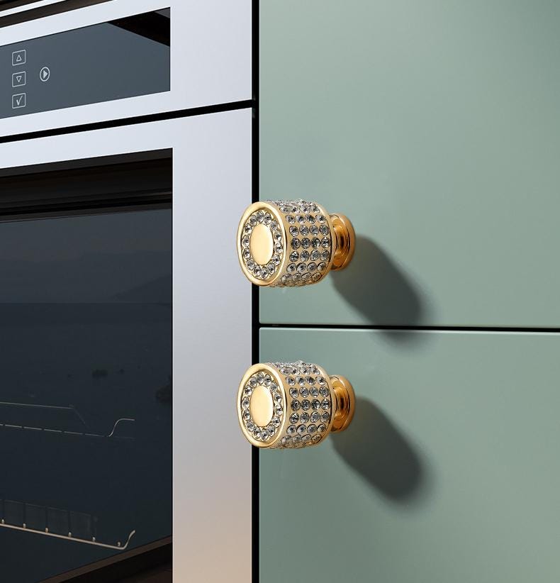 Luxury Gold Metal Cabinet Handles Crystal Drawer Pulls Art Deco Glamorous Dresser Knobs Modern Classic Furniture Hardware Kitchen Handles