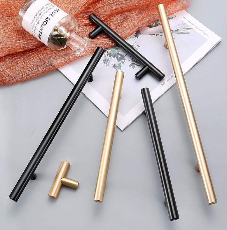 Modern Minimalist Metal Cabinet Handles Black Gold T Bar Drawer Pulls Scandinavian Kitchen Wardrobe Knobs Furniture Hardware Door Handles