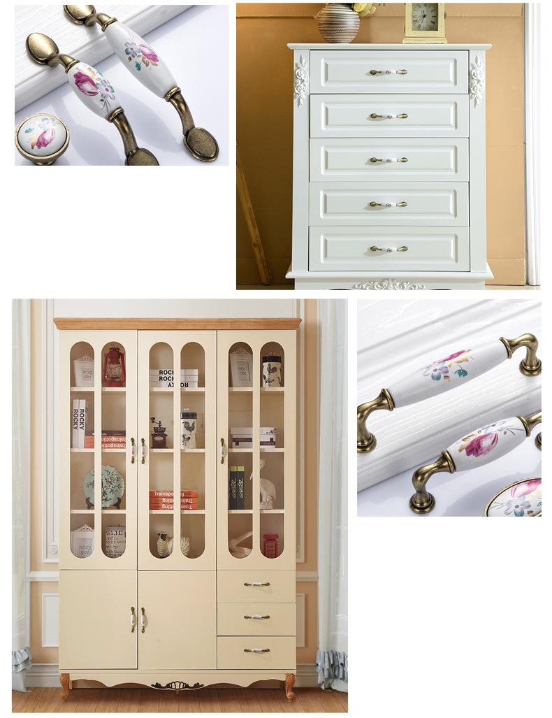 Vintage Ceramic Metal Cabinet Handles Bronze Floral Drawer Pulls Classic Kitchen Knobs Wardrobe Handles Furniture Hardware Provence Style