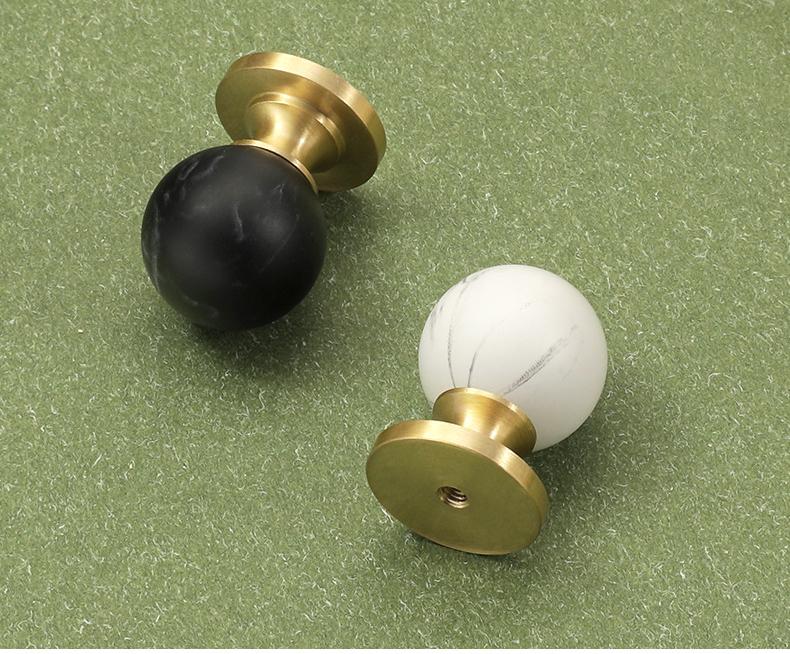 Modern Solid Brass Marble Wood Cabinet Knobs Minimalist Drawer Pulls Neoclassical Wardrobe Handles Round Furniture Hardware Door Knobs